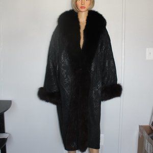 #446 L Suede leather/fox fur coat